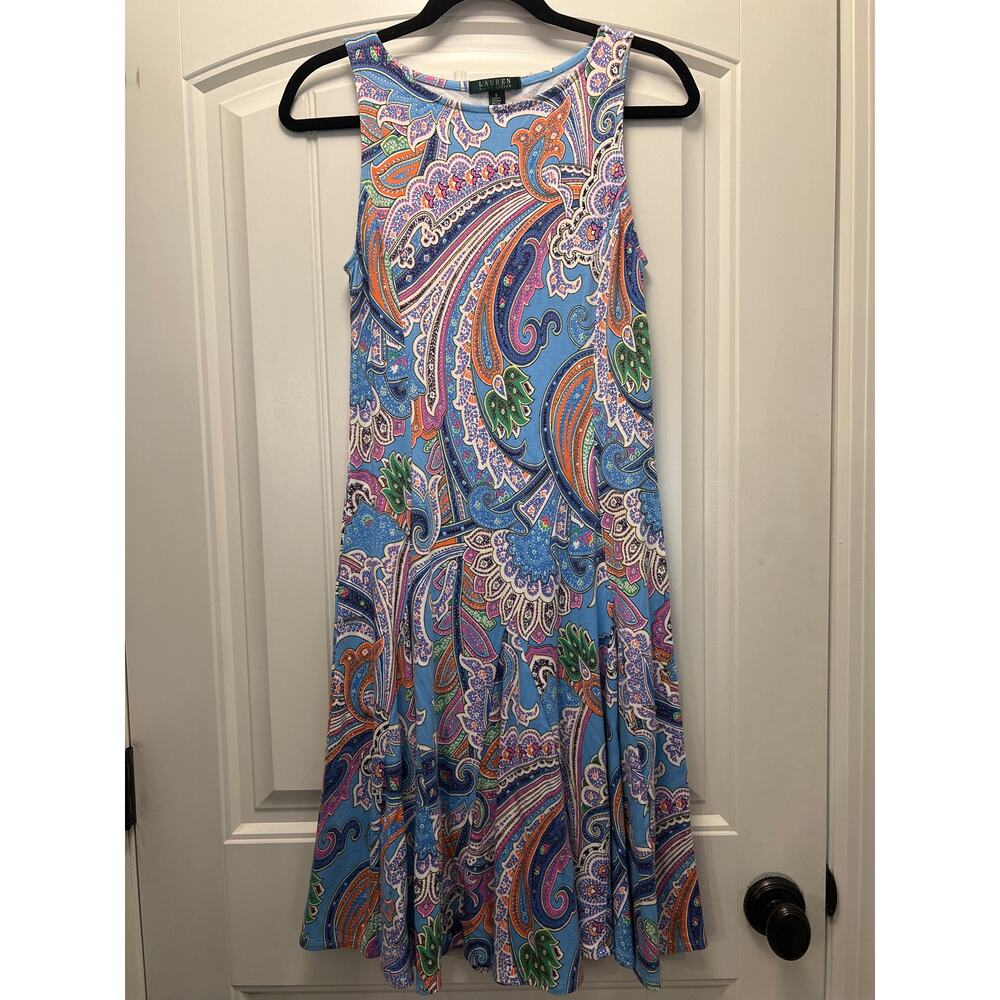 Lauren Ralph Lauren Women’s Sleeveless Stretch Paisley Midi‎ Dress Size S Multi